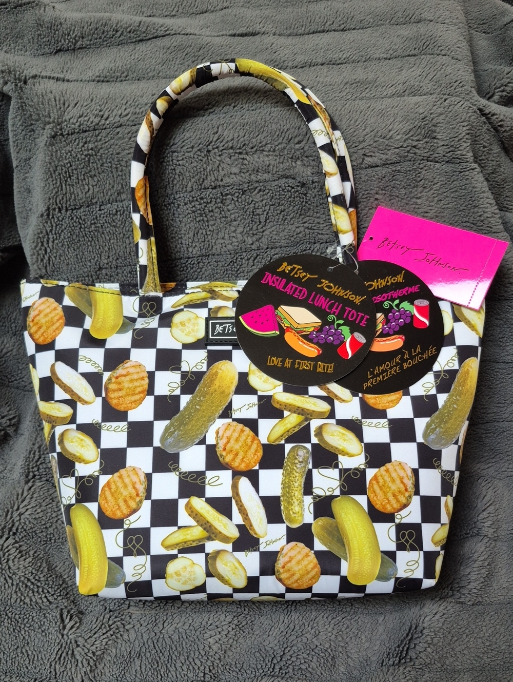 Betsey Johnson Insulated Checkered Pickles Lunch Tote Bag, New With Tags